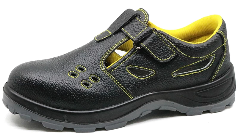 DTA034 schwarzes Leder ohne Spitze Stahlkappe Sommer Sicherheits Sandale Schuhe
