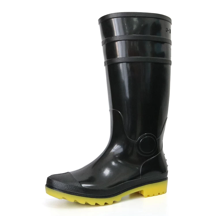 E6-BY botas de lluvia con brillo de pvc a prueba de agua, negras, no impermeables, negras