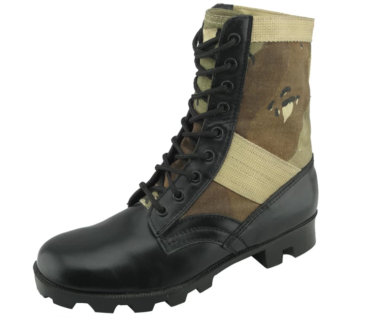 Genuine leather and fabric boots for men military