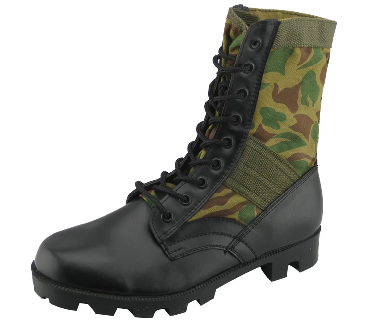 Genuine leather and fabric military jungle boots