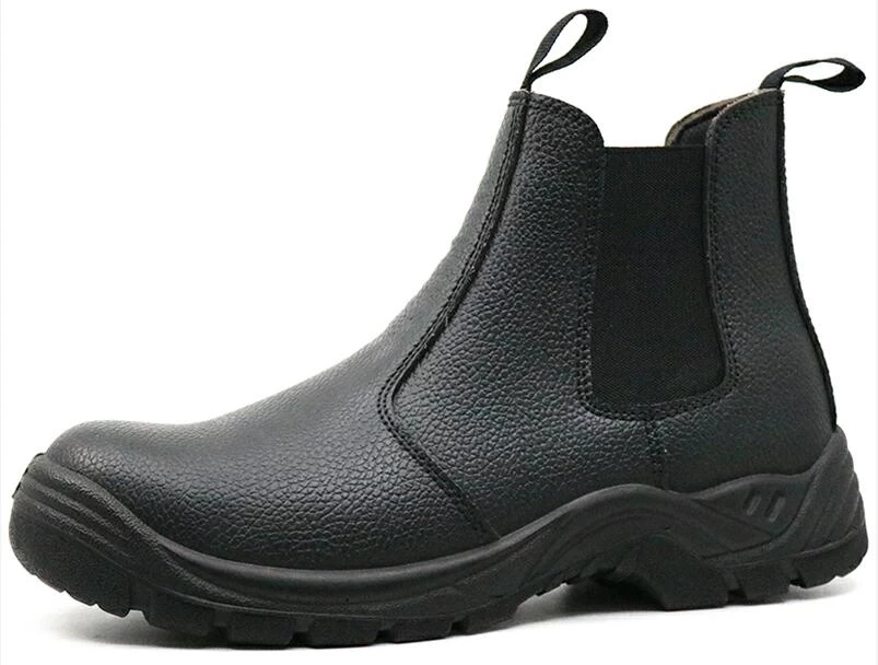 HA5010 Zapatos de seguridad de cuero negro antideslizante resistente al aceite con punta de acero sin encaje