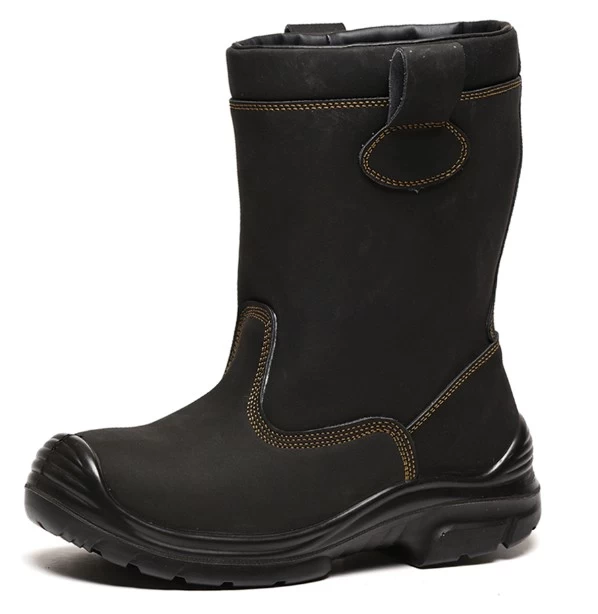 HS124 PU injection black steel toe nubuck leather safety boots