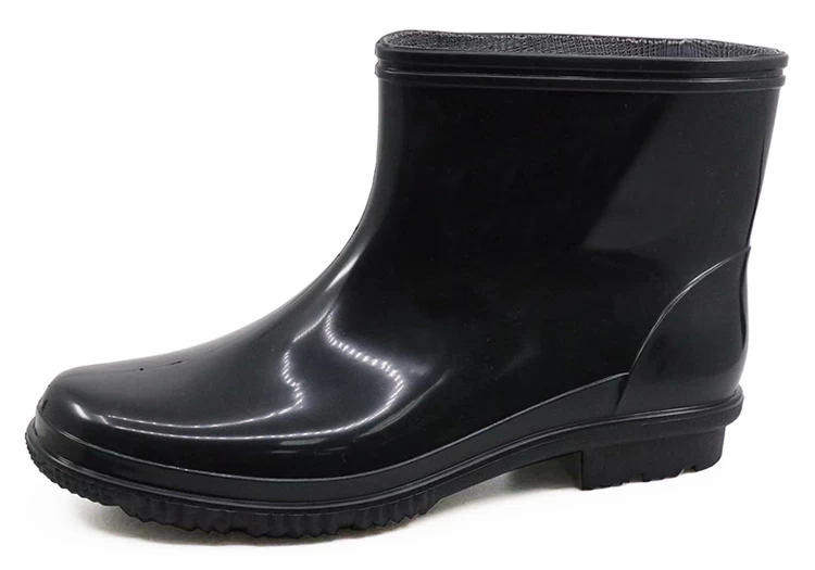 JW-015 الأسود غير سلامة بريق الكاحل pvc أحذية المطر للرجال