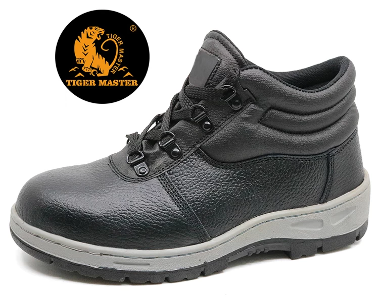 RB1094 couro preto sola de borracha biqueira de aço industrial calçados de segurança