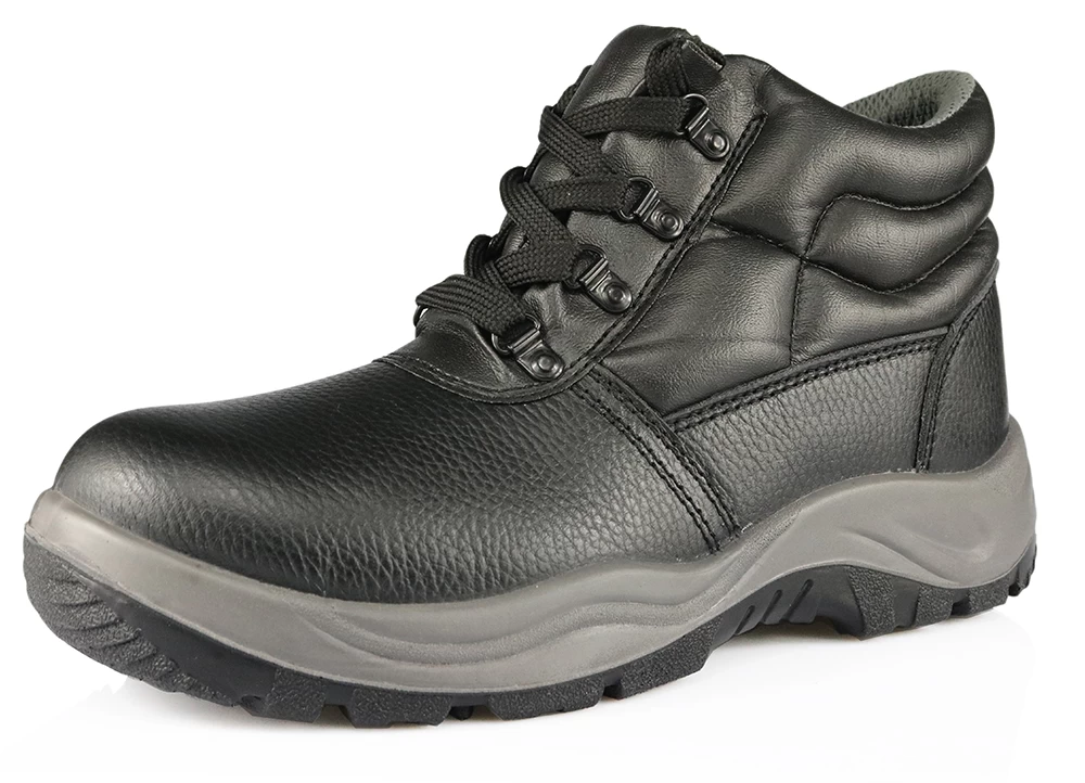 SD102 camada superior de couro PU injeção de aço preto sapatos de segurança Toe