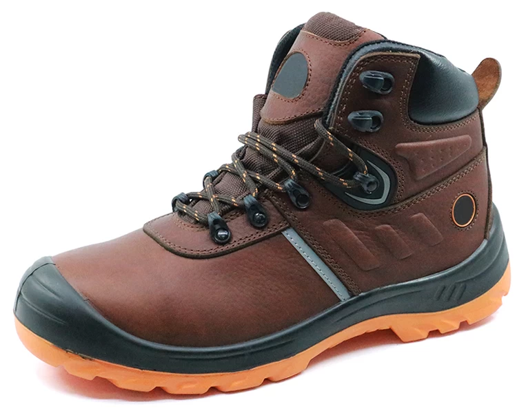 SJ0195棕色皮革安全慢跑鞋底工业安全靴钢头