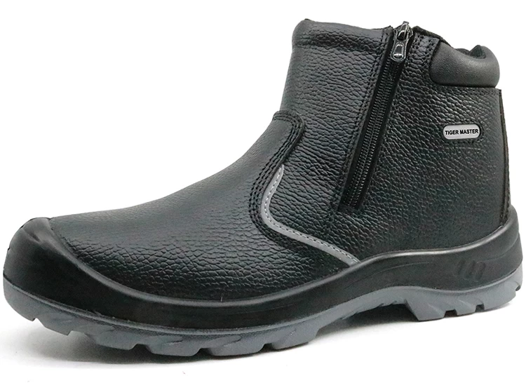 SJ0198 zapatos de seguridad con punta de acero en relieve de cuero negro sin encaje