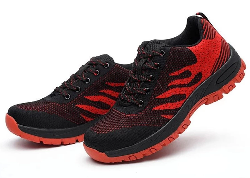 SP010 أحمر أنيق المطاط وحيد عارضة الرياضة المشي أحذية السلامة العمل للرجال