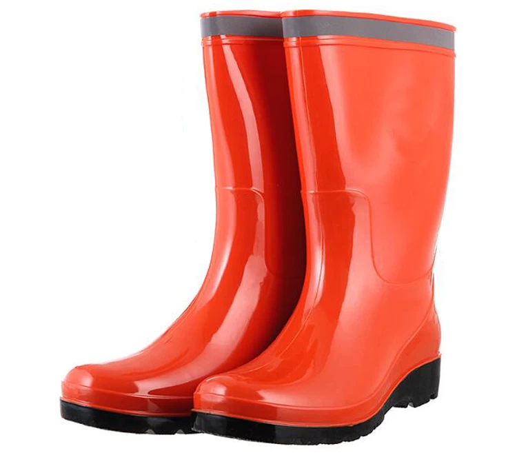 SQ-615 botas de lluvia de pvc a prueba de agua no seguras para mujeres con cinta reflectante