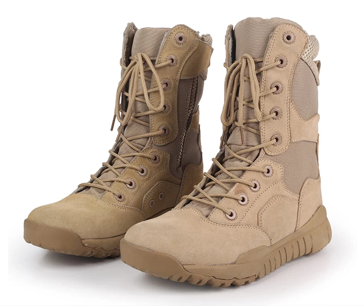 Sandy color Super light suede leather fabric military army boots