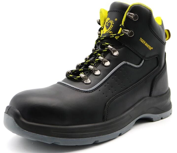 TM2103 nuevo cuero negro antideslizante punta de acero a prueba de pinchazos botas de seguridad industrial S1-P