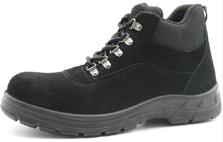 TM3018 PU injection anti slip oil proof steel toe suede leather safety shoes black