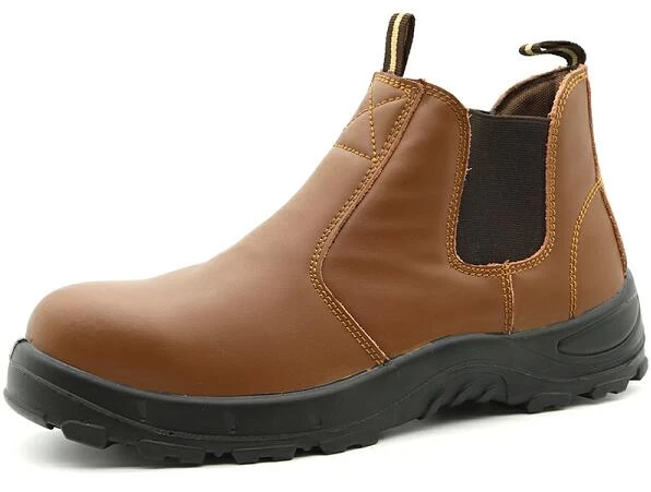 TM3021 Brown leather anti slip steel toe prevent puncture fashion safety shoes without laces