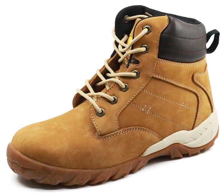 TMC011 yellow nubuck leather rubber sole safety boots with steel toe