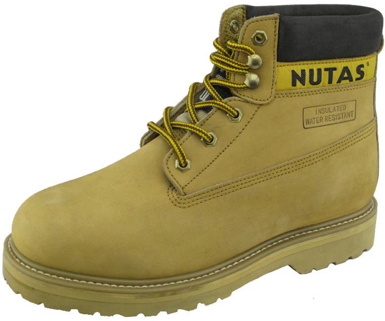 Yellow nubuck leather rubber sole goodyear working safety boots