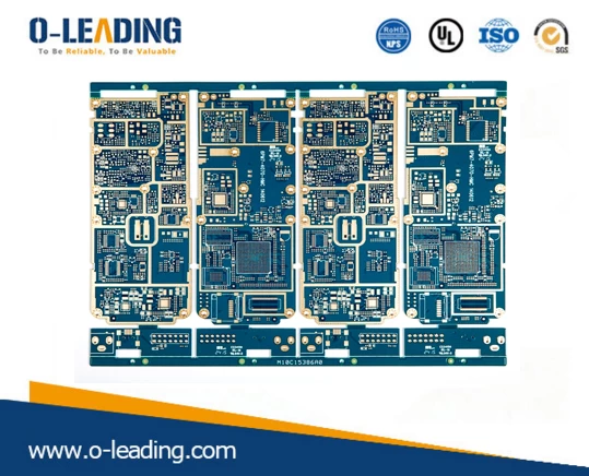 14Layer HDI PCB with BGA, 2.4mm board thickness, blue solermask, surface finished by Immersion Gold