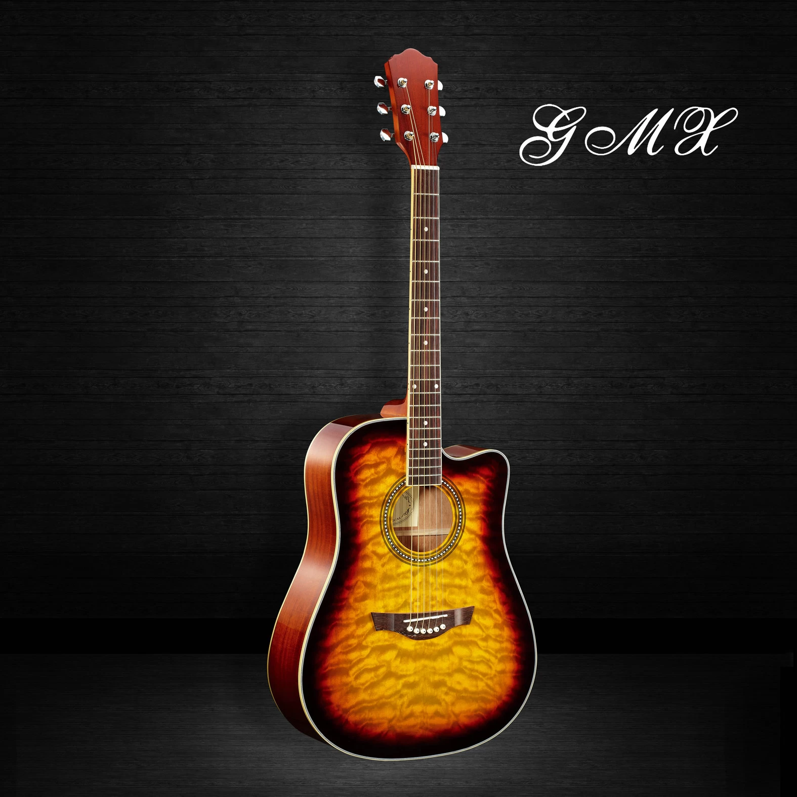 Laminated mahogany back side stylish modern student fancy acoustic guitar