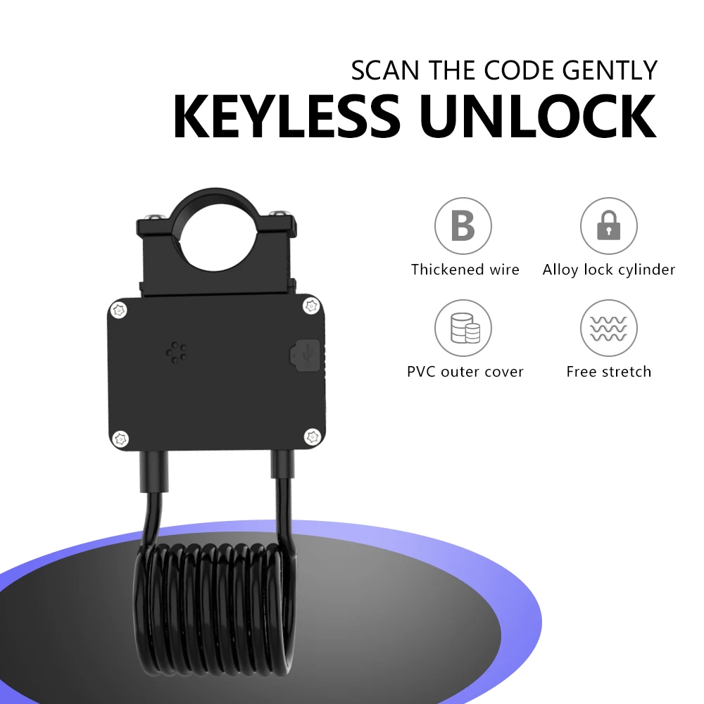 Smart Bluetooth Cable Lock High Strength Steel Wire Chain Lock App Control Automatic Alarm