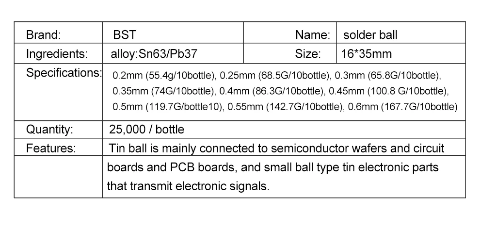 BST-505 Bga Solder Ball Size For Micro Welding Mobile Phone Repair Tools  Soldering Ball Diameter 0.2mm-0.65mm