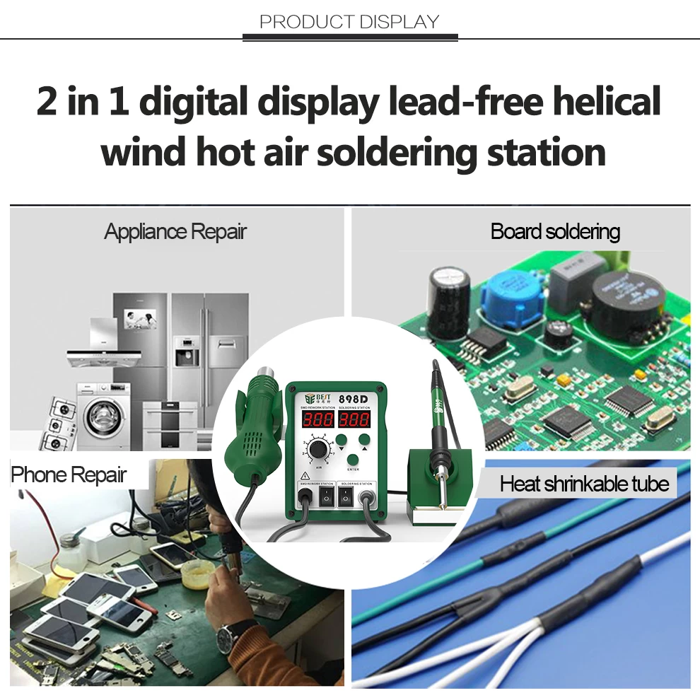 Pistola De Aire Caliente Estacion Soldadura Retrabajos 2en1 Pantalla LED  700W