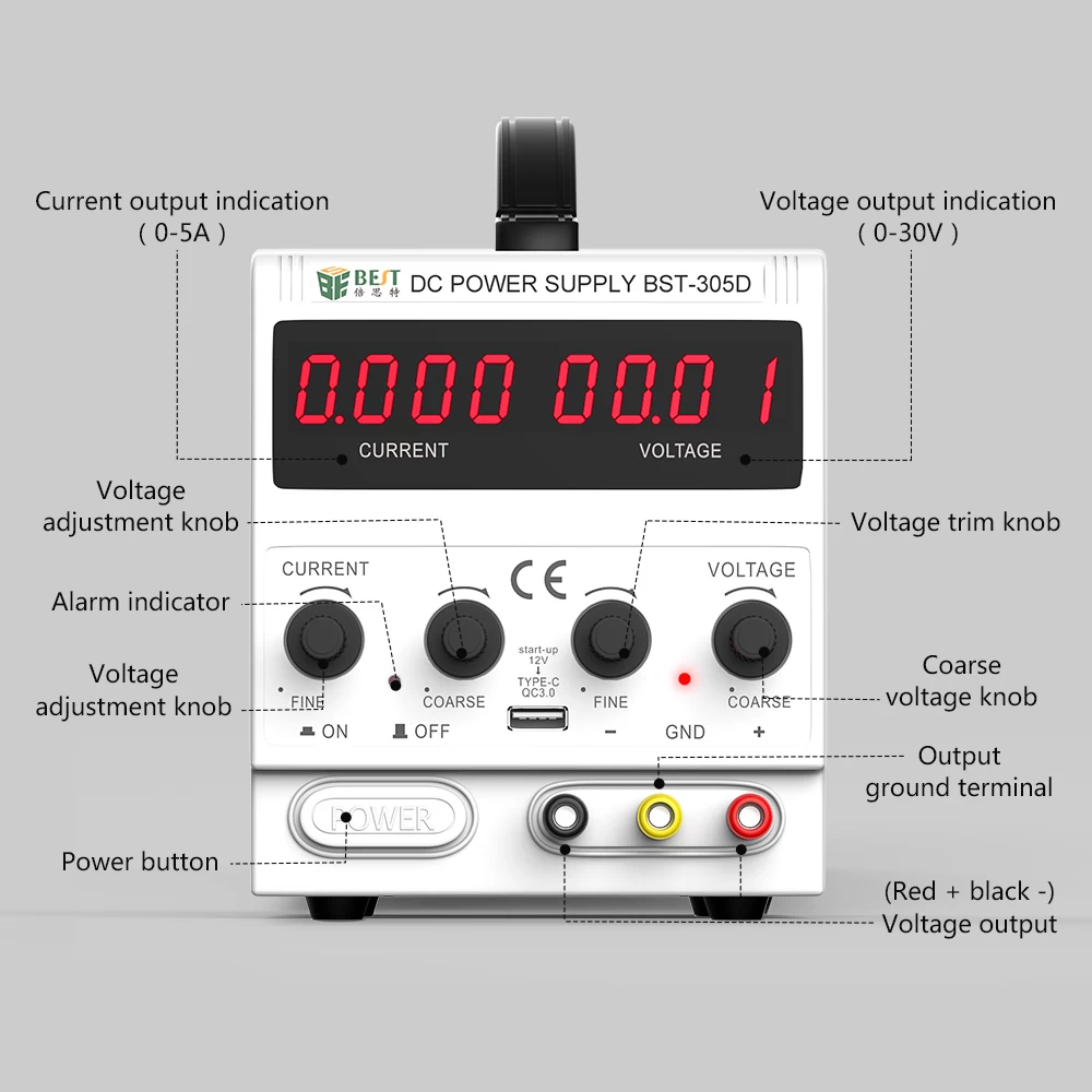 BEST 305D New 30V 5A AC DC Adjustable Switching LED Power Supply With USB Ports Mobile Phone Repair Tools