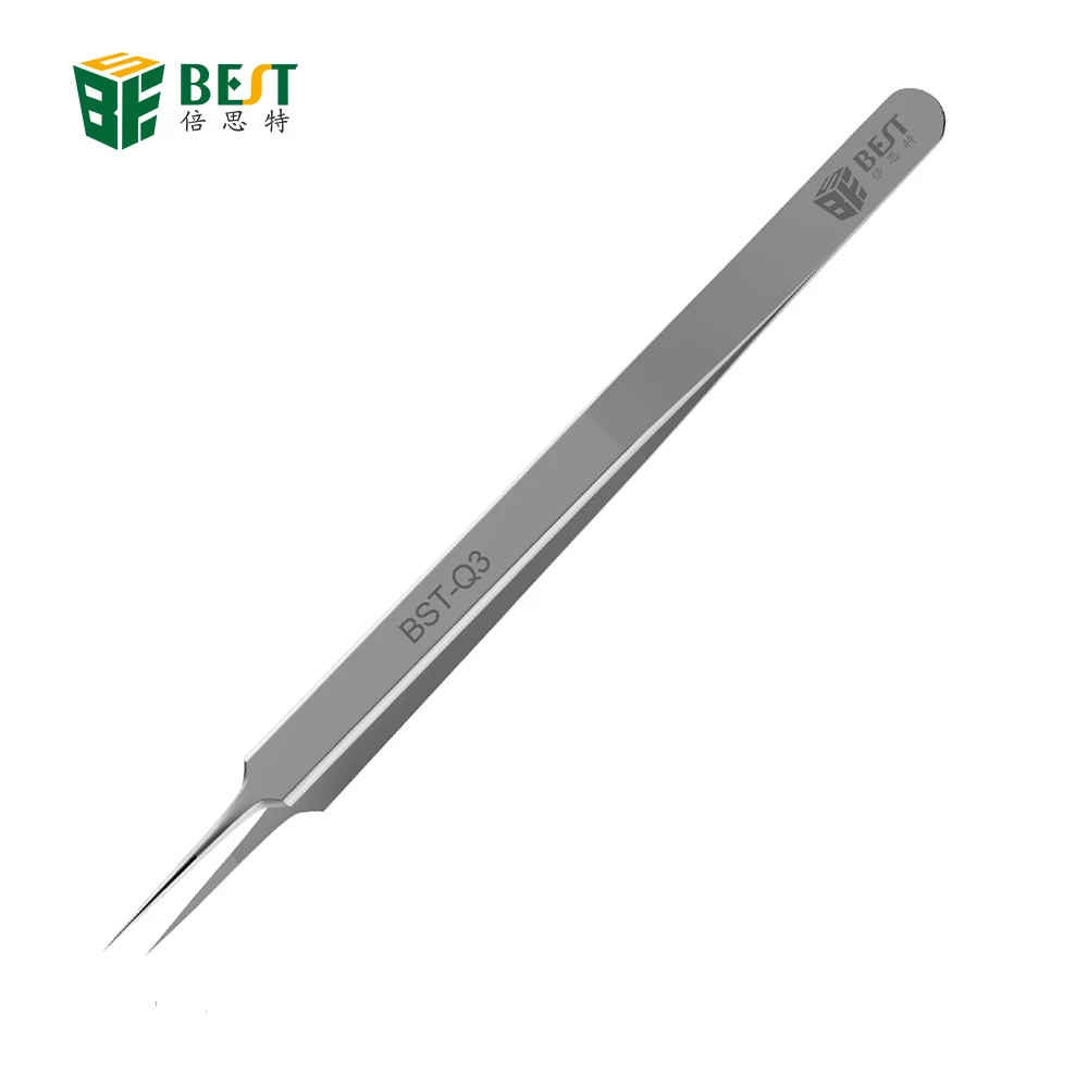 BEST Q3 Ultra Precision Tweezers Stainless Steel Curved Tweezers Pliers with Fine Tip