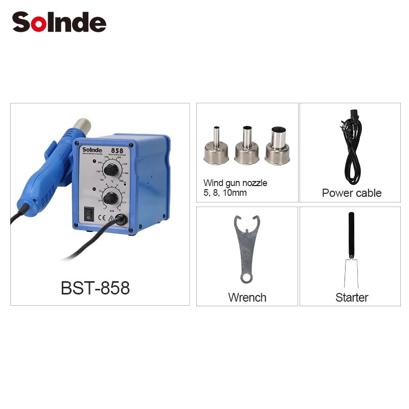 Solnde-858 Intelligent and durable lead-free spiral heat gun with high temperature resistant shell