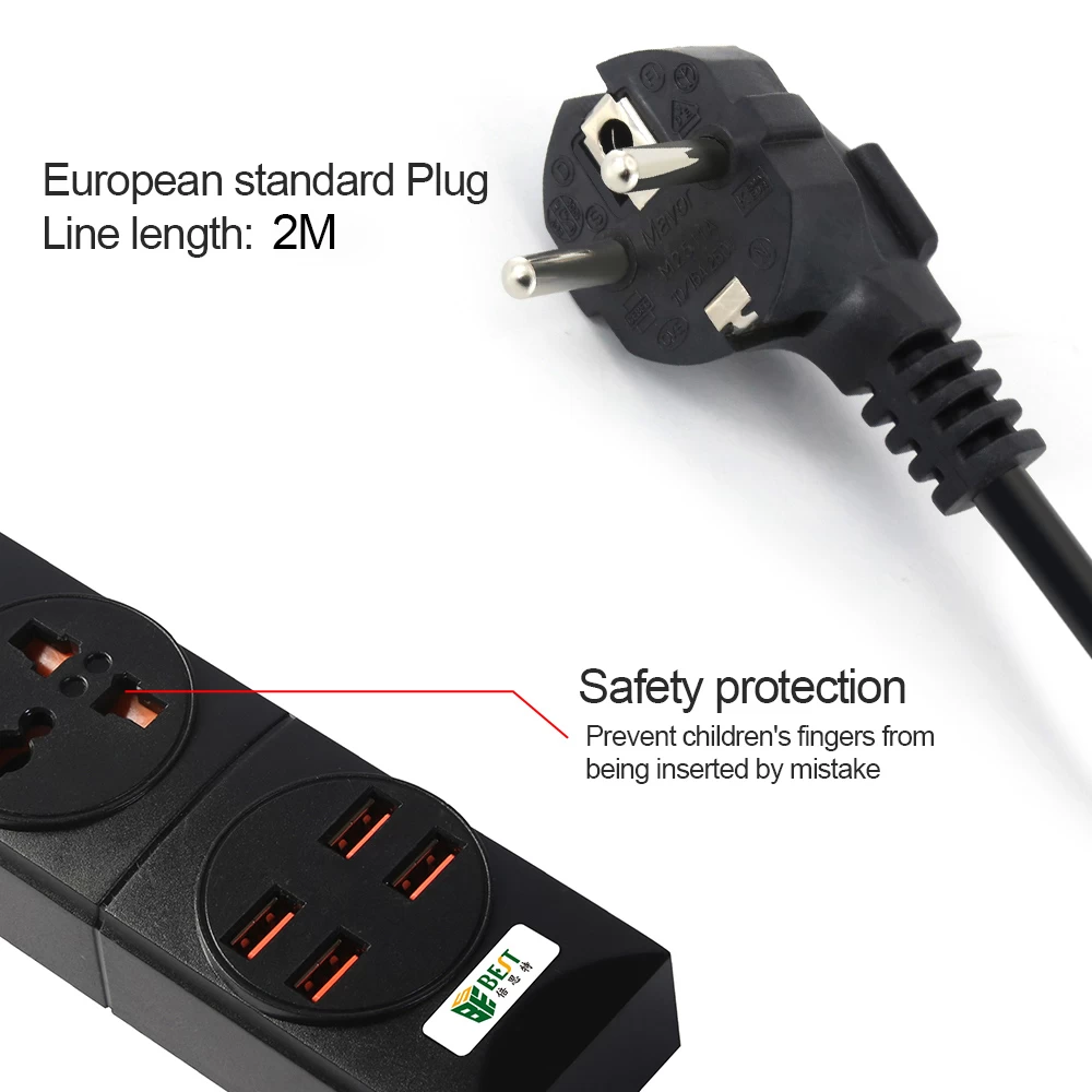 BKL-01 EU standard socket 2 3 gang power outlet with European standard 4-way USB socket