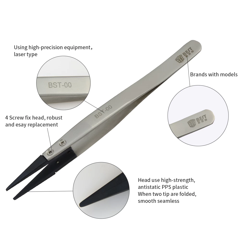 BST-00 Stainless Steel Anti-static  tweezers with replaceable fine  tip