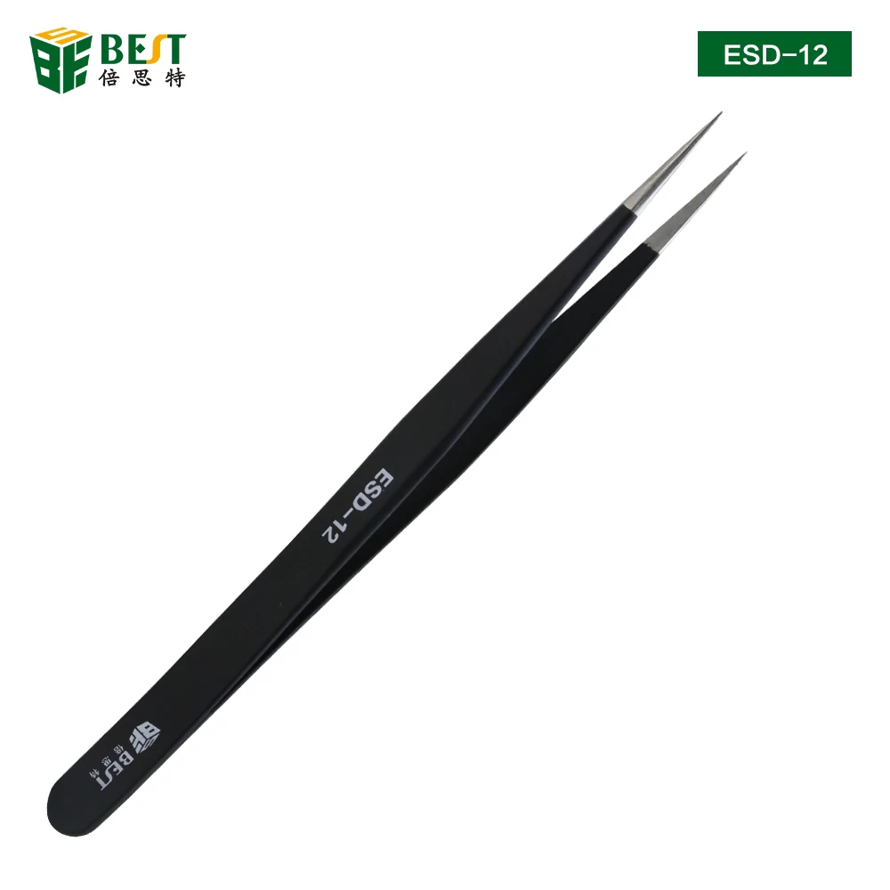 BST-12ESD Anti-static ESD Tweezers Kit Non-magnetic High Hradness Stainless Steel ESD Tweezers