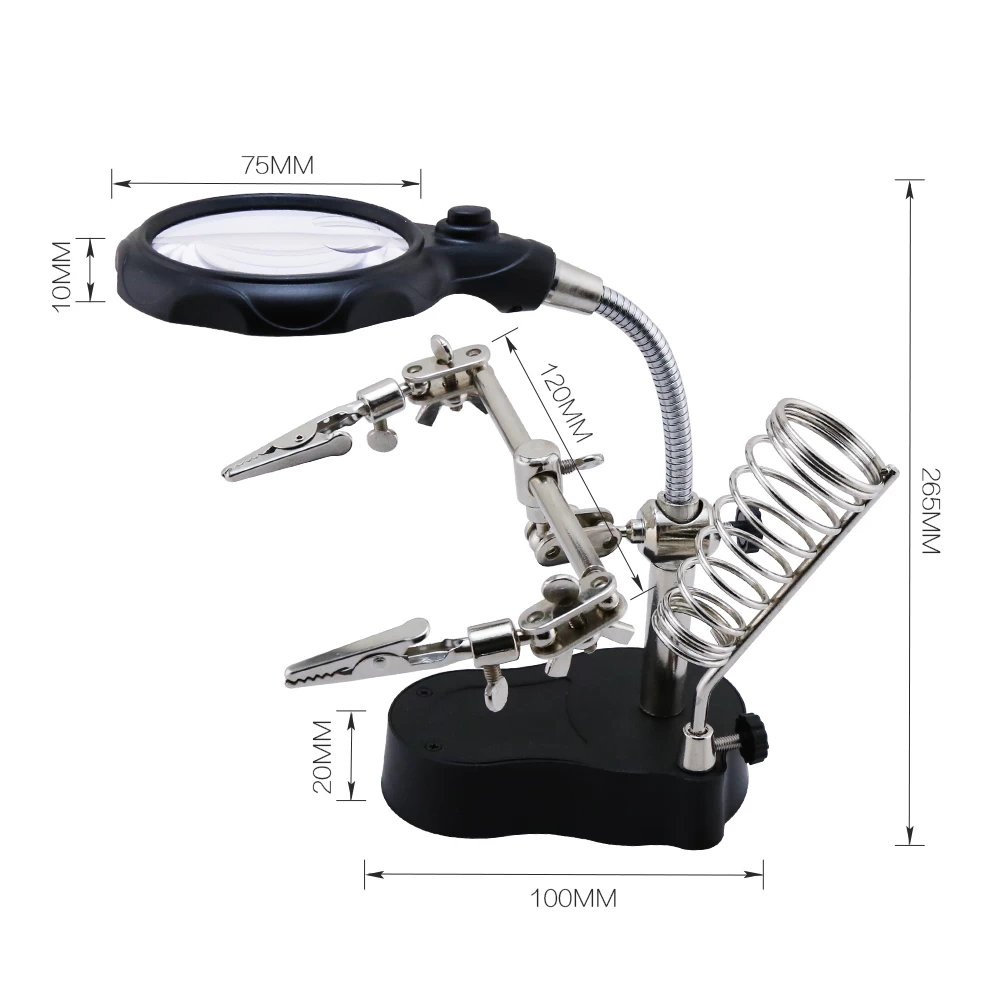 BST-801 Helping Hand Clip Clamp LED Magnifying Glass Soldering Iron Stand Magnifier Welding Rework Repair Holder Tools