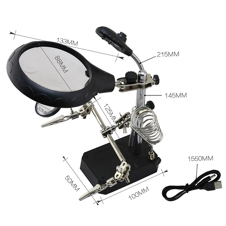 BST-16129C NEW Function 5X LED Stand Clips 3 in 1 Welding Magnifying Glass For Repairing PCB Mobile Phone Screen Magnifier