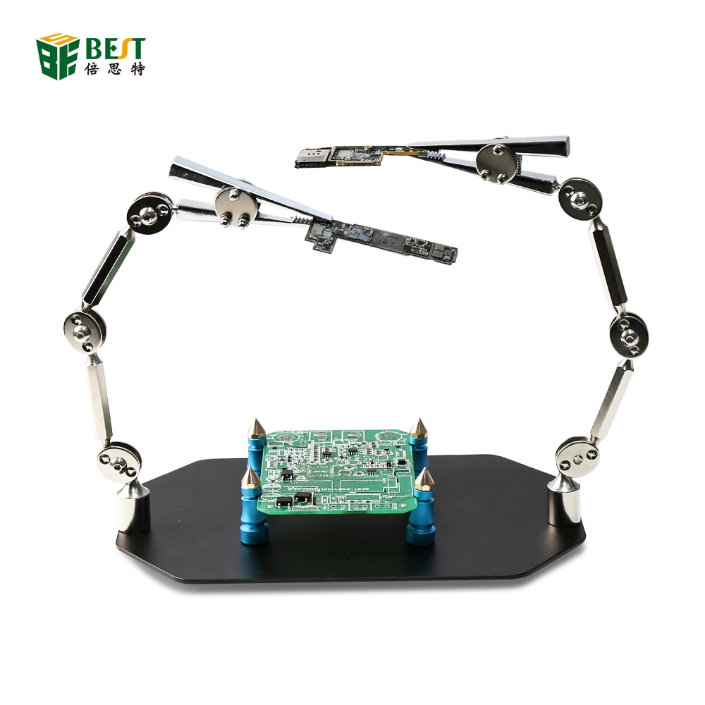 BST-168K Clamp Soldering Helping Hands Tool PCB Board Holder Jig Fixture Stand 2 Metal Flexible Arm Alligator Clip