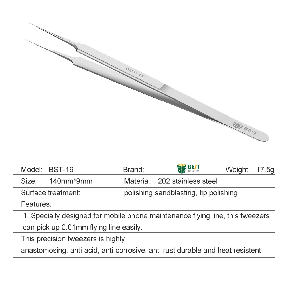 BST-19 Newest Extra Long High Quality Precision Stainless Steel Chip Conductor Wire Tweezer Eyelash Extension Volume Tweezers