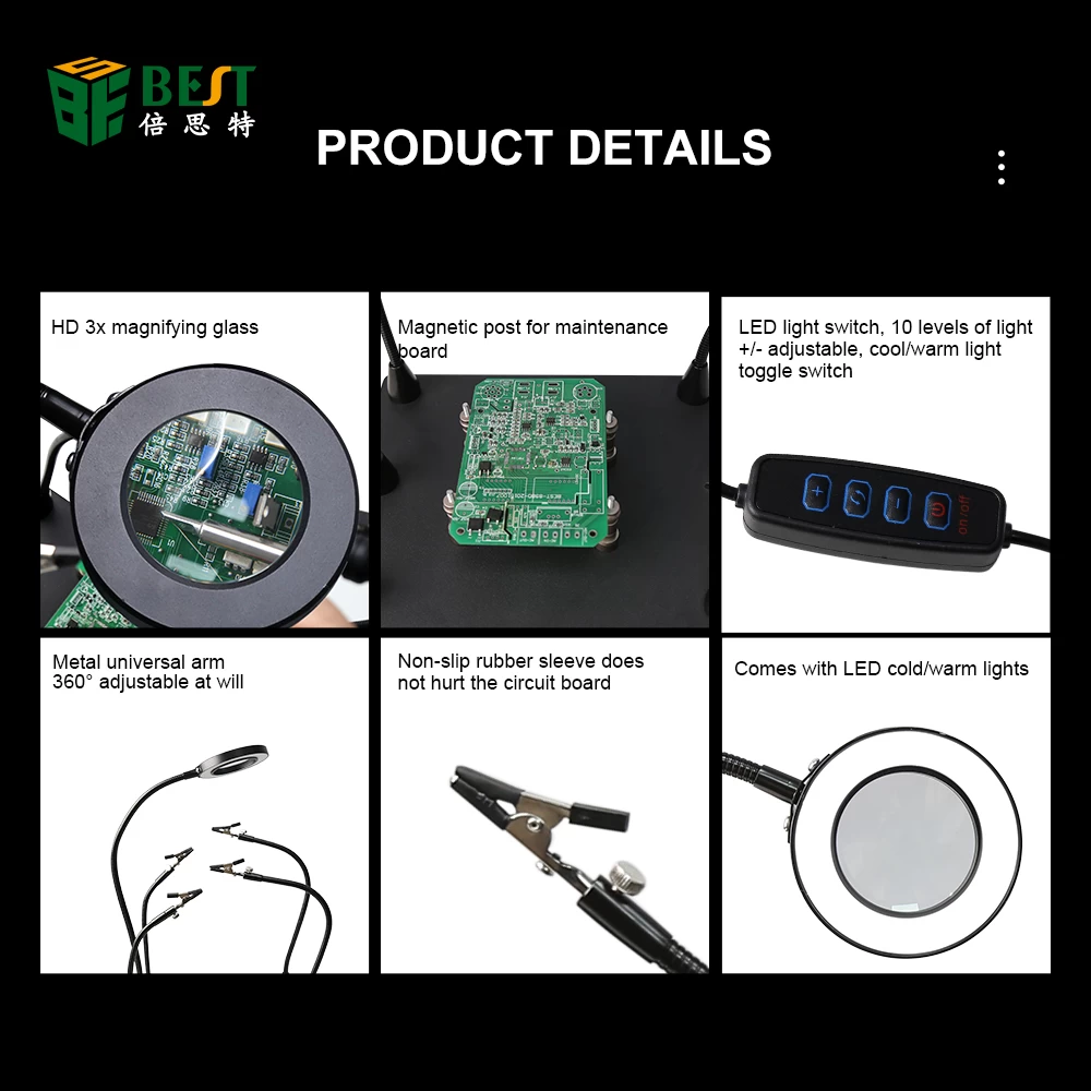 BST-168L PCB Soldering Repair Platform LED Magnifying Glass for BGA motherboard Welding Light Magnifier Electronic Maintenance