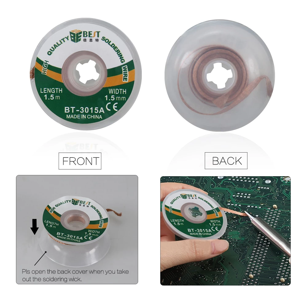 BST-3015A Desoldering Braid Solder Remover Sucker Flux Wick Soldering Cable Wire Repair Tool with Unique No-clean Flux FULI