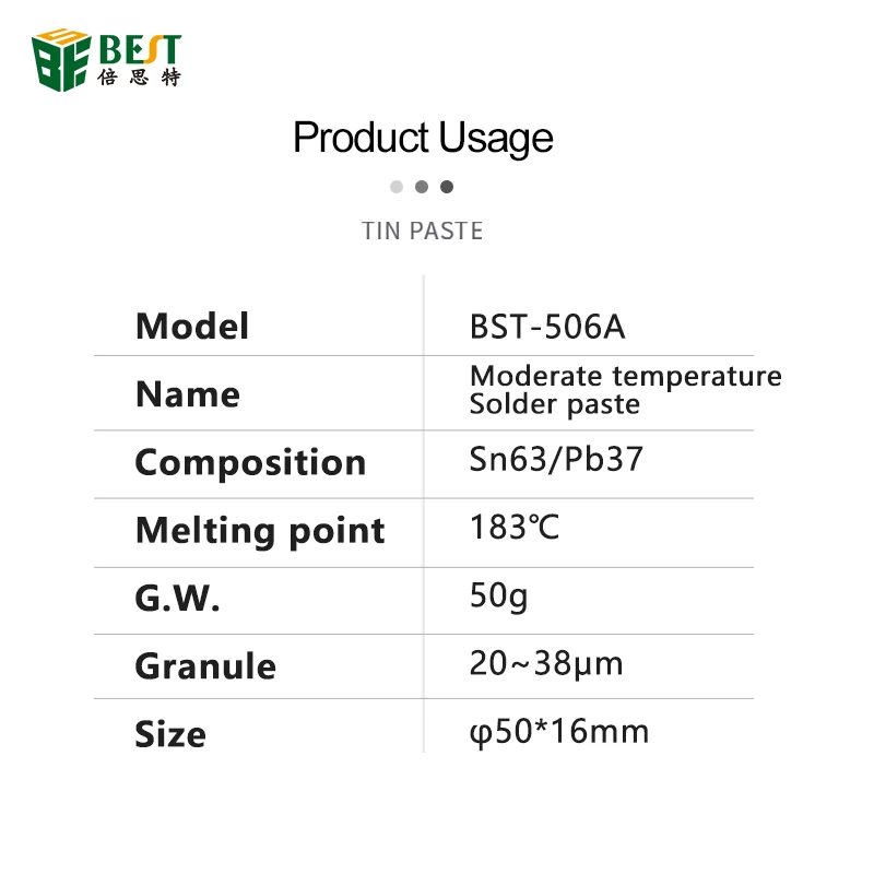 BST- 506A 50G 183 degrés Soudure de soudure FLUT Souder Solder Tin SN63 / PB37 pour la station de soudage Circuit de fer SMT