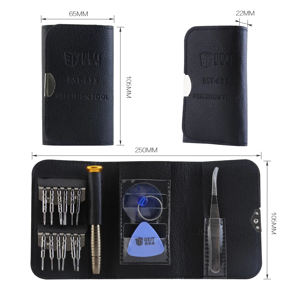 BST-633B 16 in 1 Precision Screwdrivers Wallet Set Opening Repair Tool Kit with tweezers for cellphone camera watch Electronic