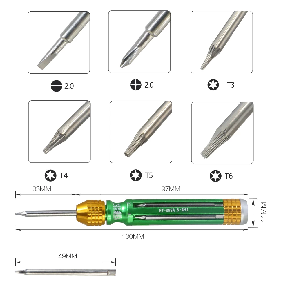 BST-889A 6 in 1 Cr-V Steel Interchangeable Pentalobe 1.2 Phillips Slotted Precision Screwdriver set