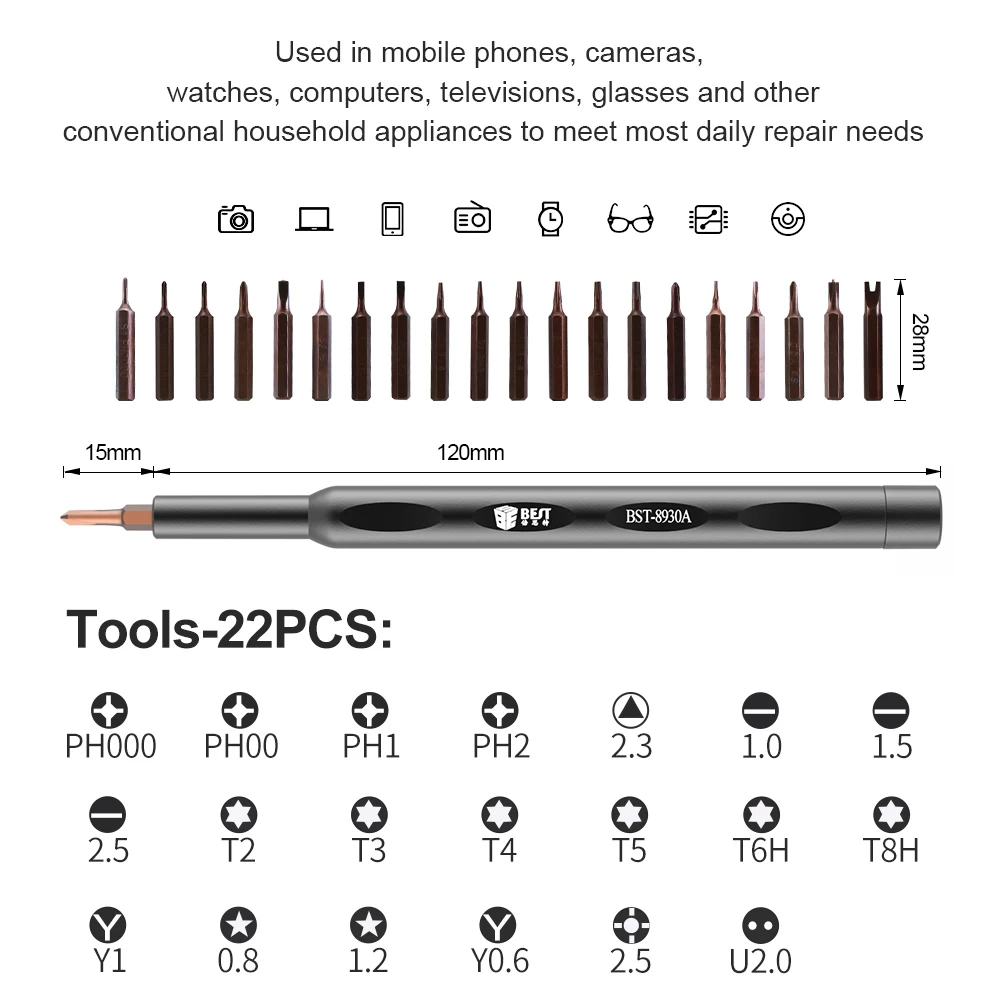 BST-8930A magnetic 22-in-1 professional repair kit for multi-function precision screwdriver for iPhone, Mac, laptop