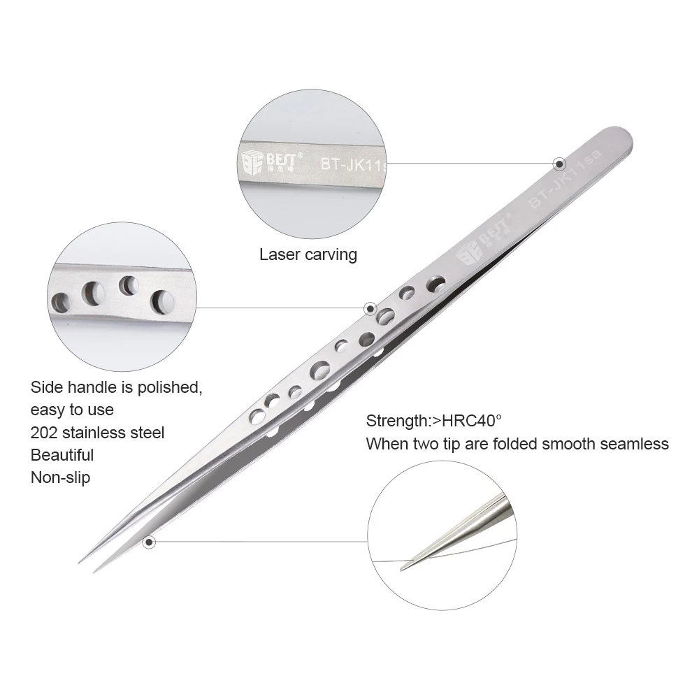 BST-JK11SA Professional Mobile Phone Repair Tweezers Electric Precision Stainless Steel Straight Tine tweezers