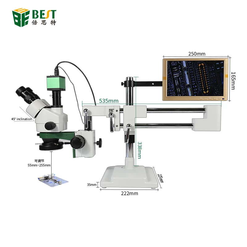 BST-X7 Double Arm Universal Bracket Trinocular Stereo Microscope Mobile Phone Repair 7-45x Continuous Zoom Long Arm Bracket