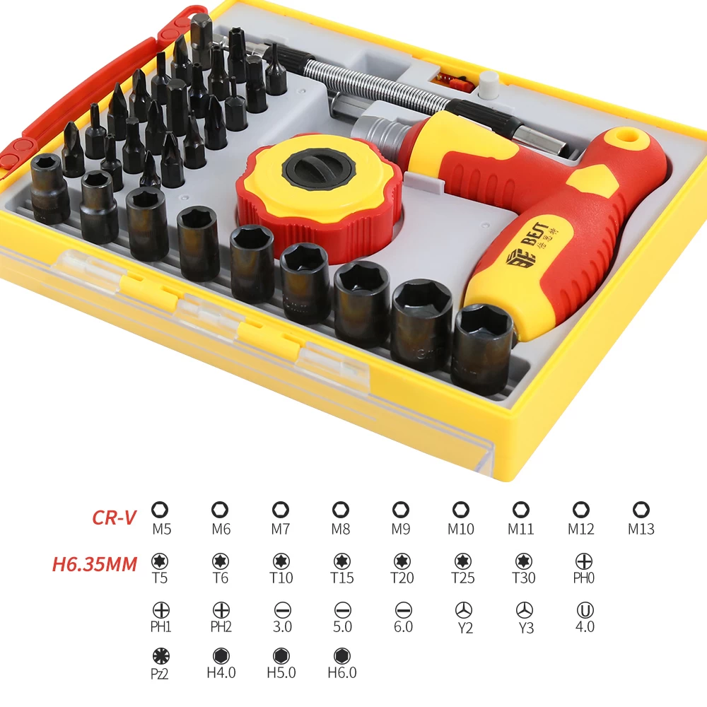 Dual drive Ratchet Professional Screwdriver Sets 34 Pcs in 1 CRV Screwdriver for Mobile Phone BST 2887A