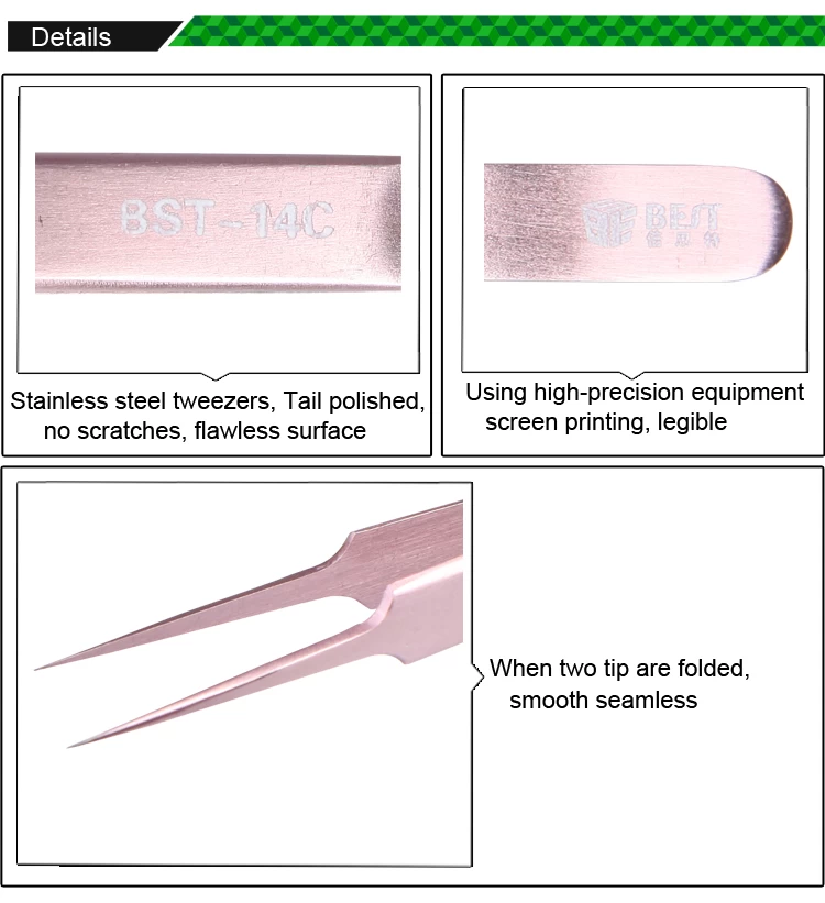 High quality miscoelectronic repairing Anti-corrosion and anti-acid color tweezers BST-14C