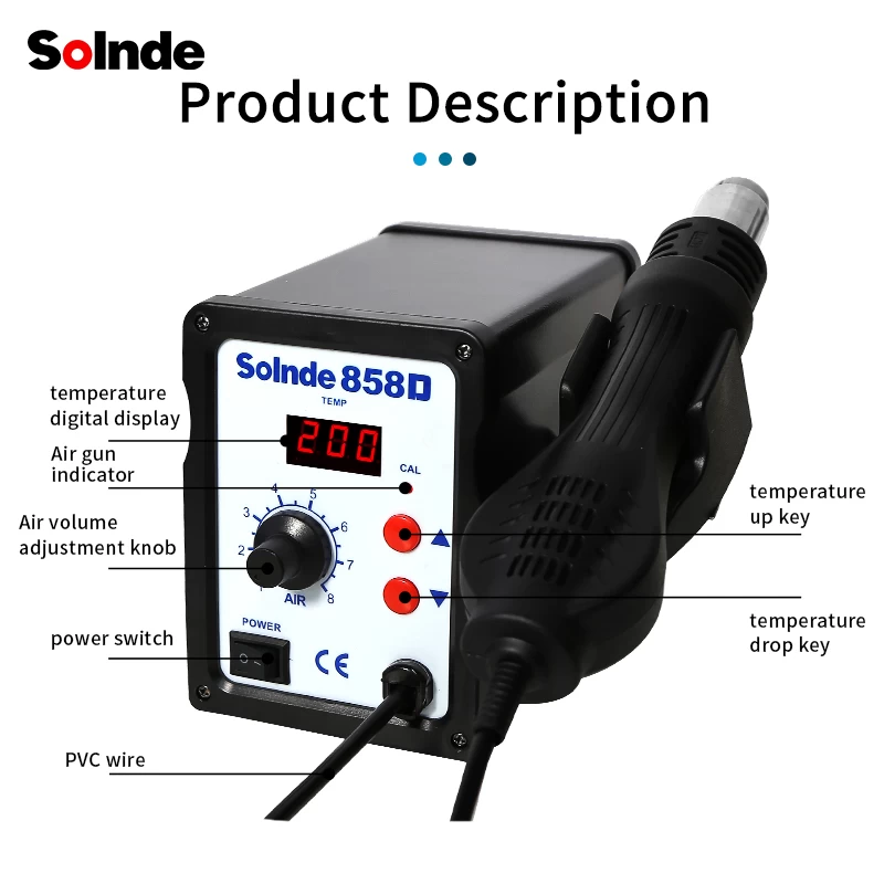 SLD-858D intelligent durable spiral hot air gun professional mobile phone repair circuit board welding welding platform precision temperature control fast temperature rise and safe use safety