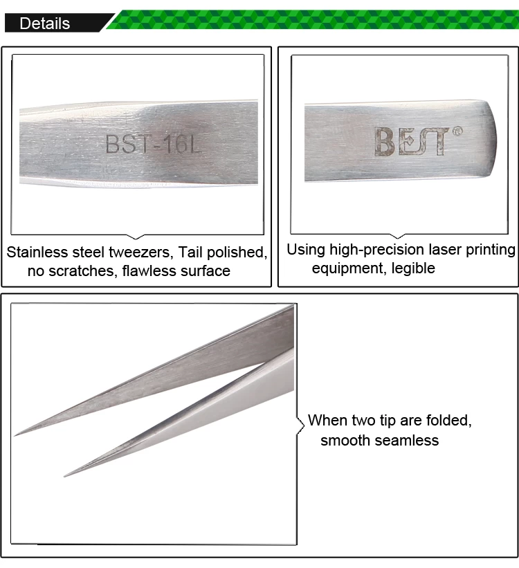 Stainless Steel Tweezers Manfuacturer Spuer Fine Point Tip Tweezers  BST-16L