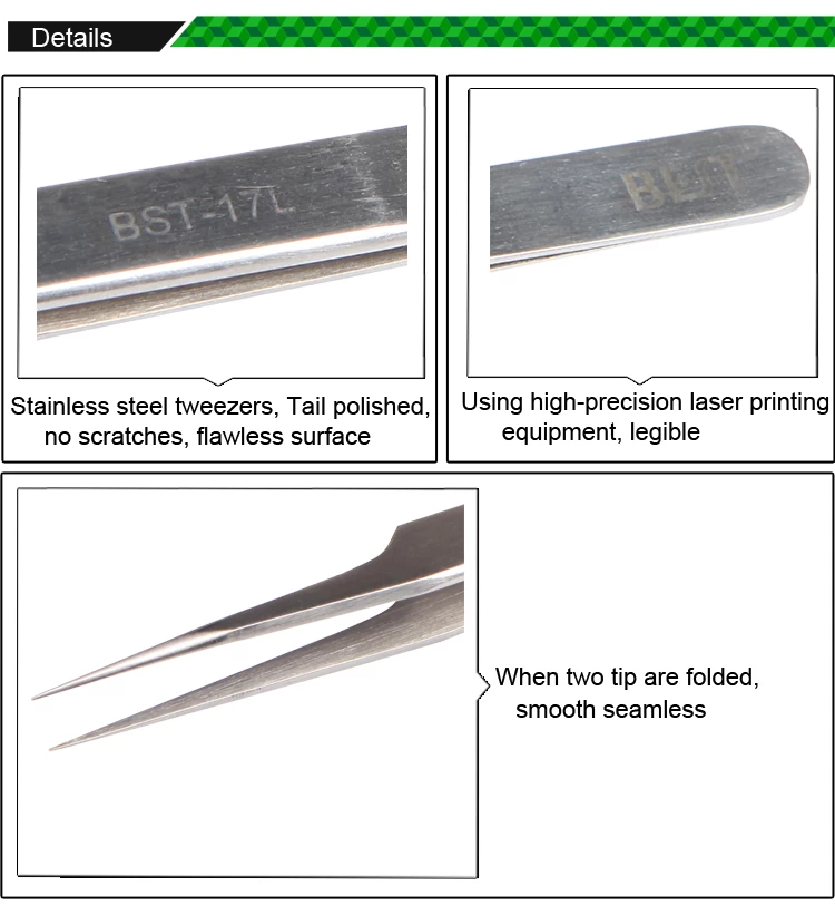 Super fine point tip tweezers stainless steel tweezers BST-17L