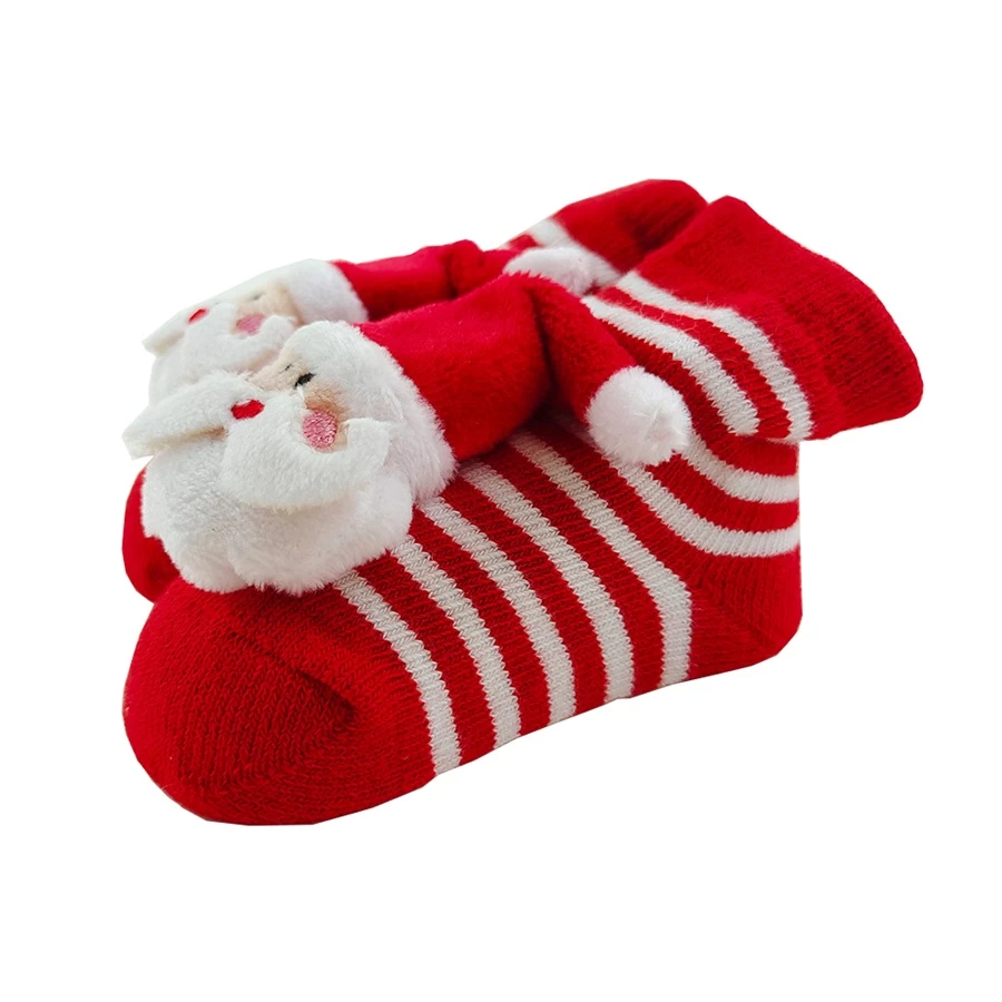 Chaussettes de coton de bébé 3D usine, chaussettes de Noël nouveau-née fournisseur, 0-6 mois chaussettes fabricant