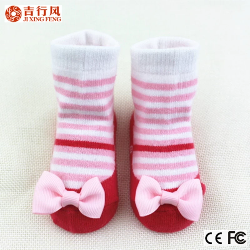 中国 ストライプの中国最高の輸出業者スタイル蝶結び, 0 - 6 のコットン製のベビー ソックス ヶ月の赤ちゃん メーカー