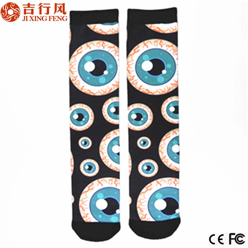 China China profession socks manufacturer, customized fashion design eyes printing compression socks manufacturer